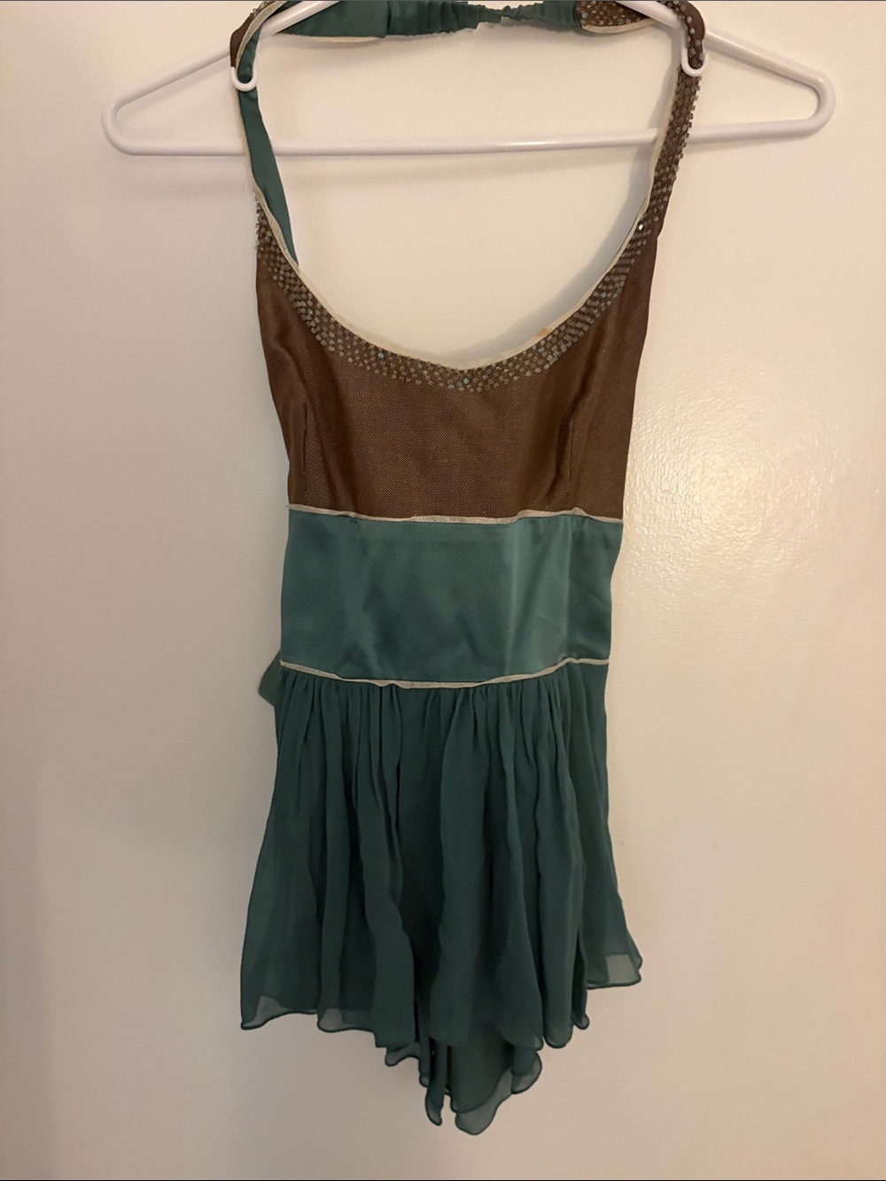 Tufi Duek 100% silk Teal and Brown Halter top